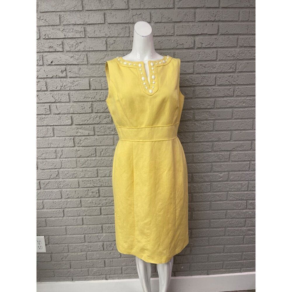 Alex Marie Women Yellow Sheath Dress with Beaded Neckline Size 6